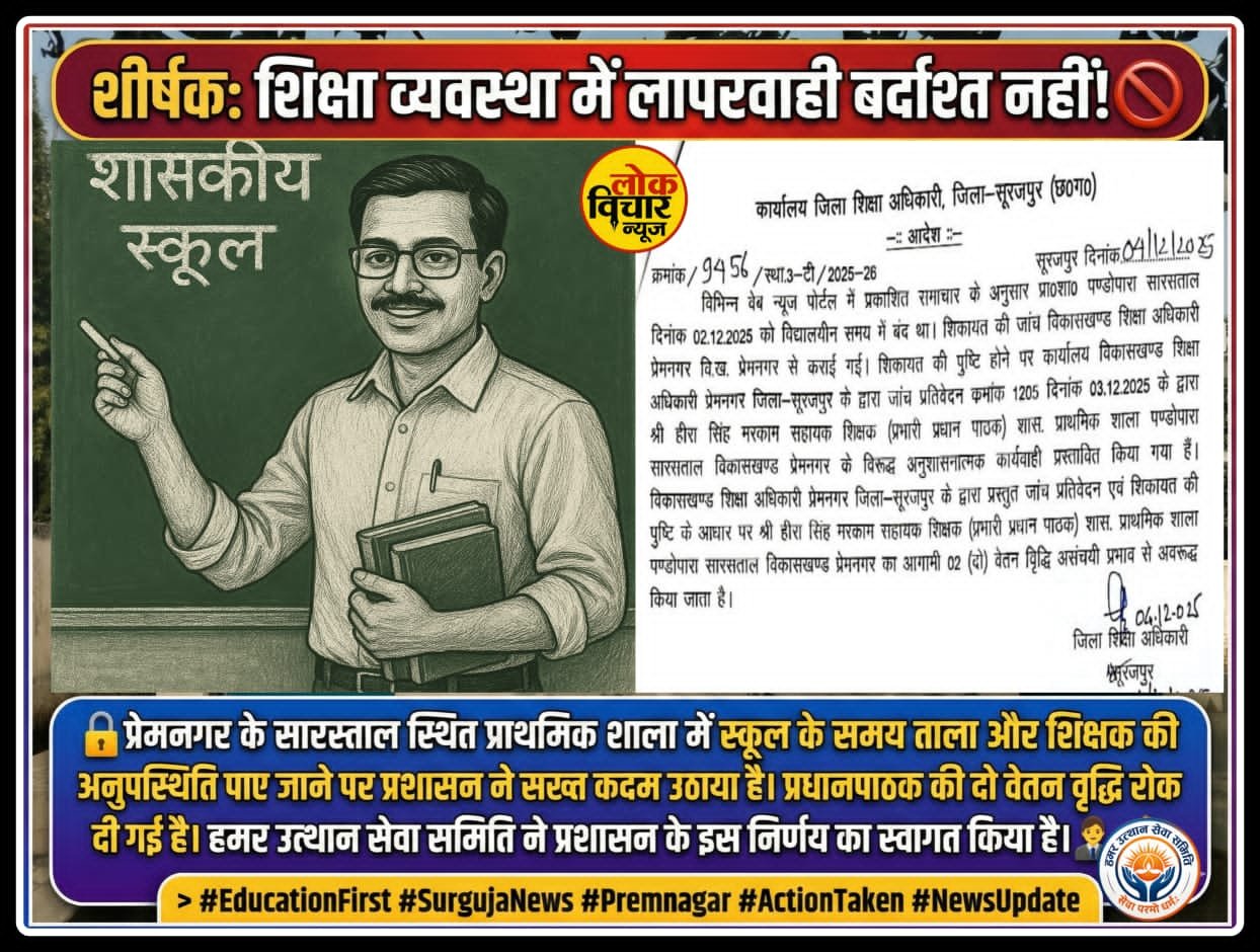 स्कूल समय में ताला लगने के खबर का बड़ा असर, प्रभारी प्रधानपाठक की दो वेतन वृद्धि रोकी गई