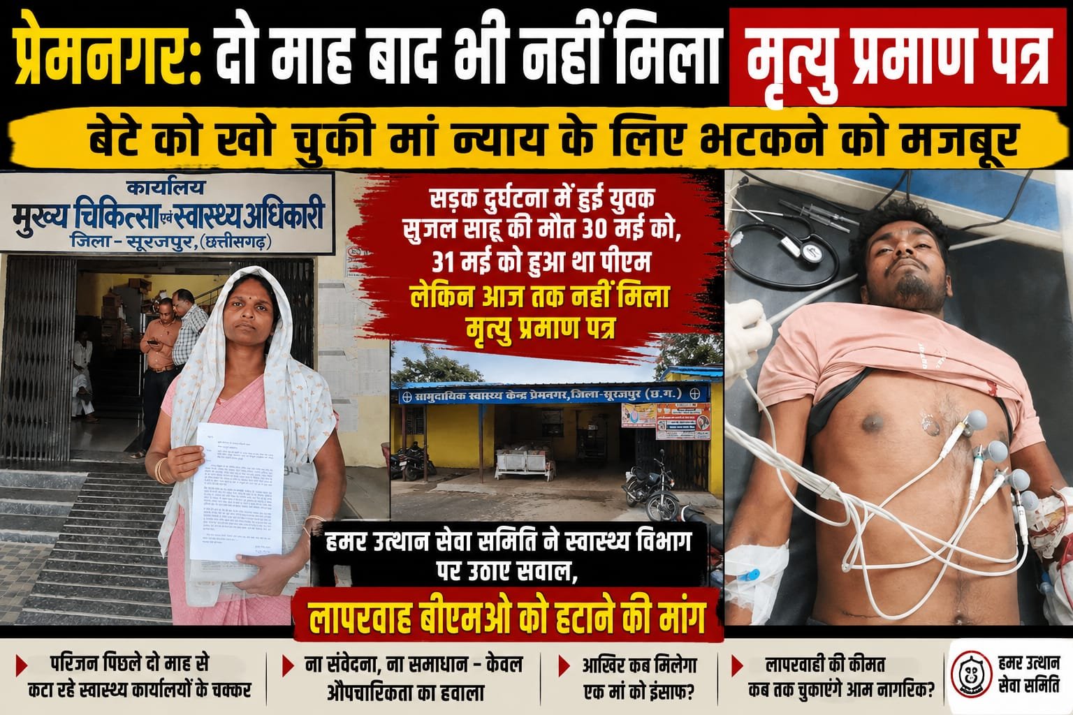 प्रेमनगर: दो माह बाद भी नहीं मिला मृत्यु प्रमाण पत्र, बेटे को खो चुकी मां न्याय के लिए भटकने को मजबूर