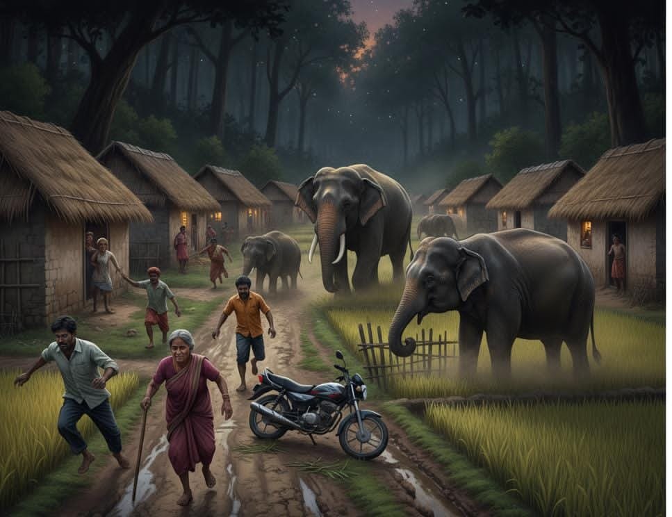 प्रेमनगर :- हाथियों के दल से सहमा क्षेत्र, किसानों की फसल रौंदी, कई मकान तोड़े, ग्रामीणों में दहशत