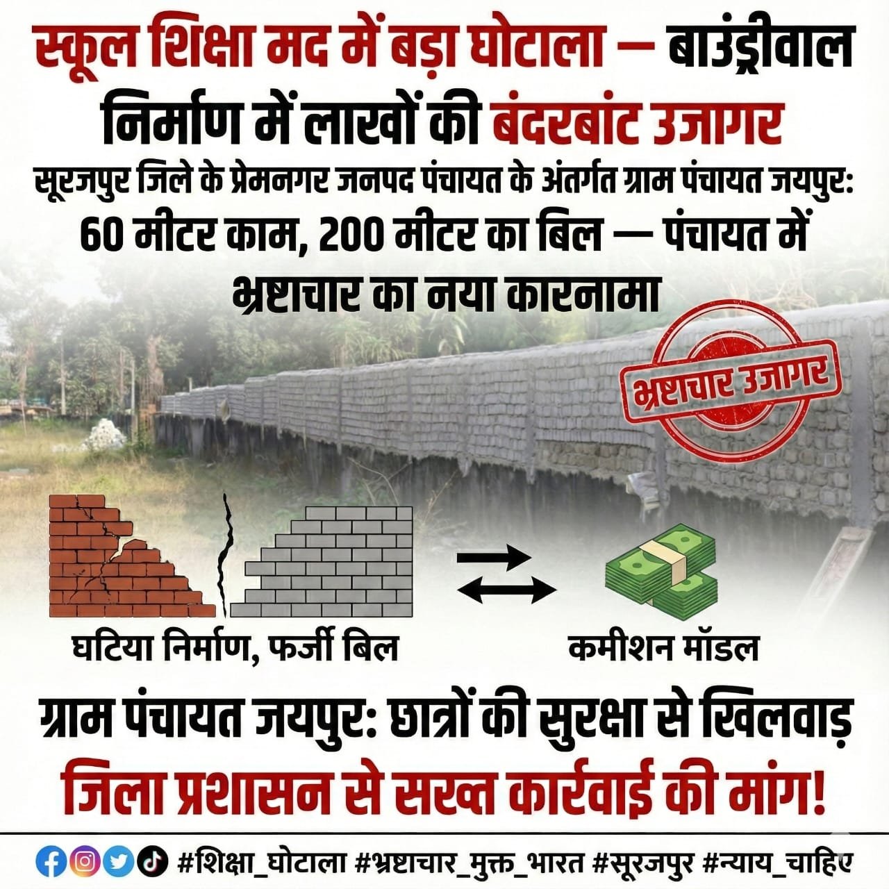 प्रेमनगर - स्कूल शिक्षा मद में बड़ा घोटाला बाउंड्रीवाल निर्माण में लाखों की बंदरबांट, जनपद के अफसरों के कार्य पर उठ रहे सवाल