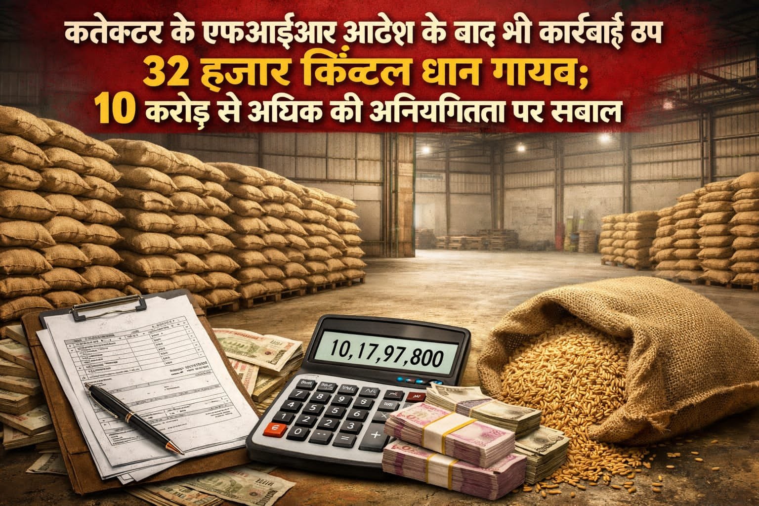 सावांरावा उपार्जन केंद्र में 32 हजार क्विंटल धान गायब, कलेक्टर के आदेश के बाद भी एफआईआर नहीं